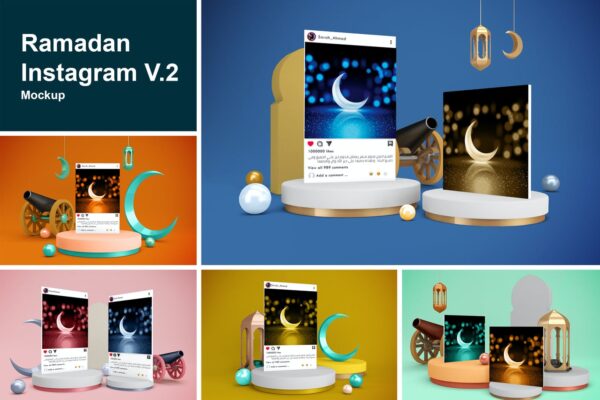 多角度阿拉伯风INS风海报设计展示样机模板 Ramadan Instagram V.2