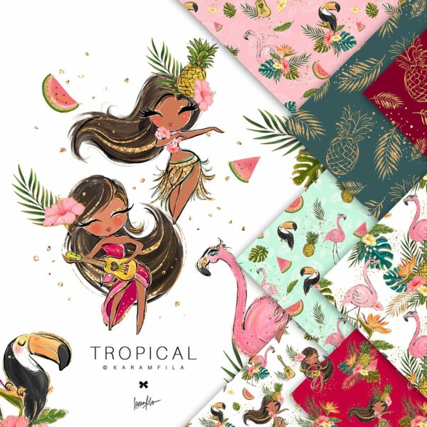 12个热带火烈鸟主题无缝隙背景图案JPG图片设计素材 Flamingo Summer Patterns