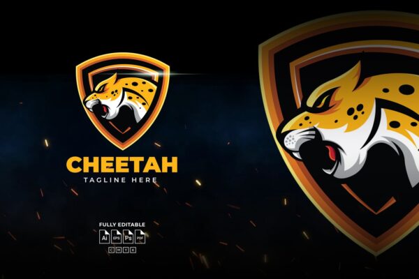黄色质感猎豹徽标Logo设计模板 Yellow Cheetah Logo Template