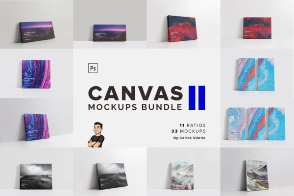 33款绘画艺术品相片展示相框画布样机模板套装 Canvas Mockups Bundle 2