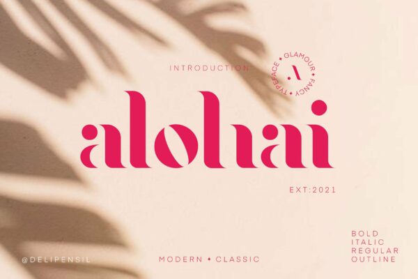 优雅奢华杂志标题徽标Logo设计衬线英文字体素材 Alohai Feminim Serif Typeface