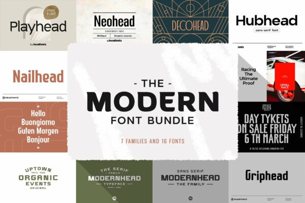 8套现代时尚杂志海报标题徽标Logo设计无衬线英文字体集合 The Modern Font Bundle