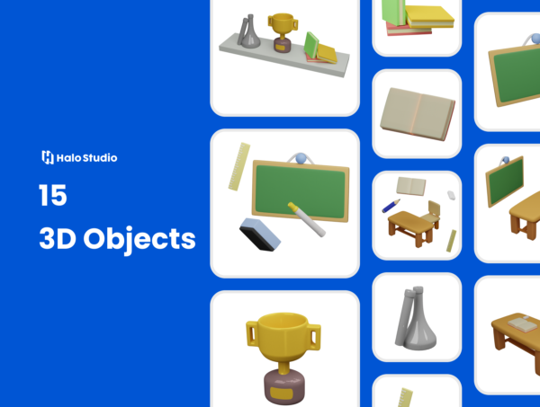 15个学习用具3D图标设计素材 3D Object – Class Set
