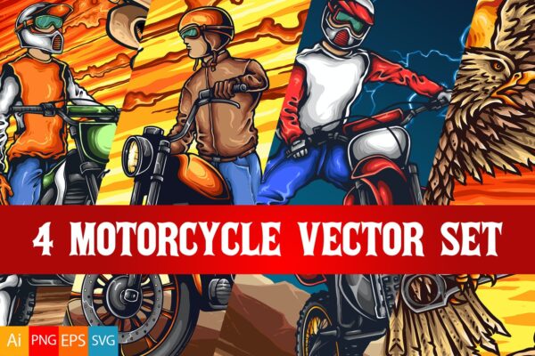 4款炫彩摩托车老鹰矢量设计素材 4 Motorcycle Vector Set