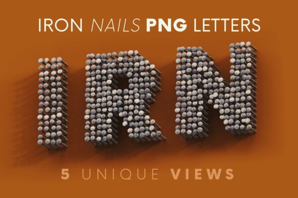 创意高清粗糙铁钉字母数字PNG透明图片设计素材 Iron Nails – 3D Lettering【第1217期】