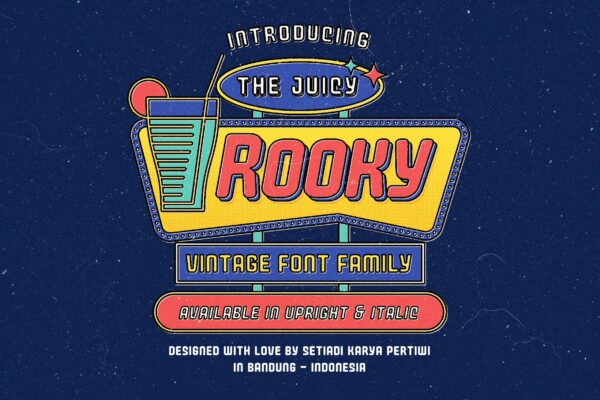 炫酷复古餐厅海报标题徽标Logo圆角装饰英文字体设计素材 Juicy Rooky Vintage Family