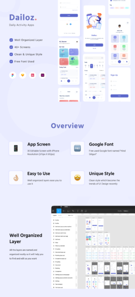 简约日常活动APP应用程序界面设计UI套件 Dailoz – Daily Activity Apps UI KIT