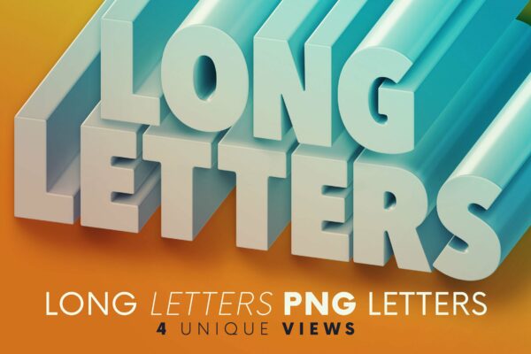 逼真高清3D创意长字母数字PNG透明图片设计素材 Long Letters – 3D Lettering【第1217期】