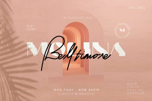 现代经典杂志标题徽标Logo衬线英文字体设计素材 Molina – Duo Font Modern Serif