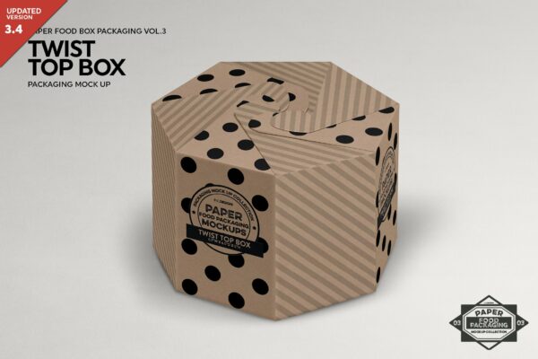 简约食品外卖包装纸盒设计贴图样机 Twist Top Box Packaging Mockup