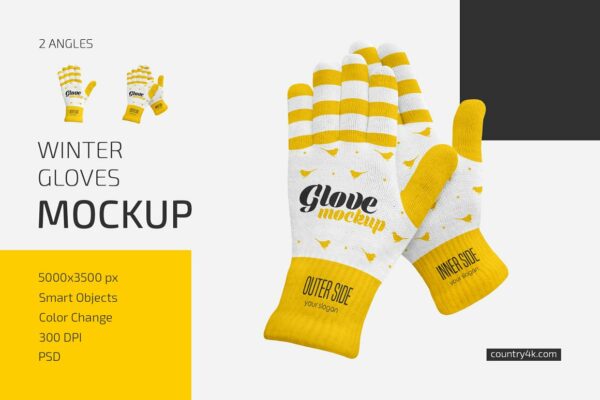 冬季棉线手套印花图案设计展示样机集 Winter Gloves Mockup Set