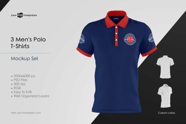 时尚男士Polo半袖T恤衫印花图案设计贴图样机 Men’s Polo T-Shirts MockUp Set