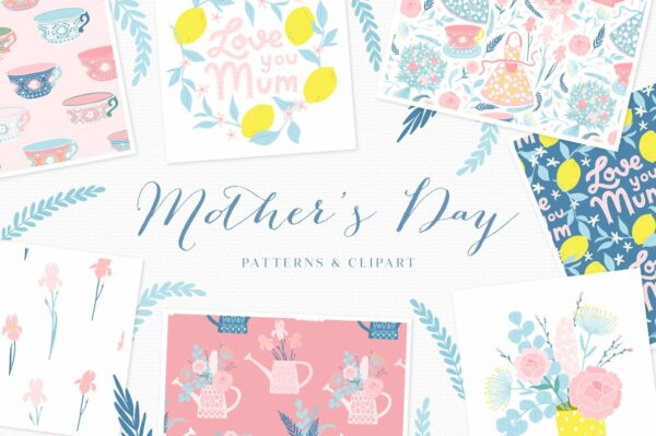 母亲节主题花卉无缝隙图案矢量设计素材 Mother’s Day Prints And Patterns
