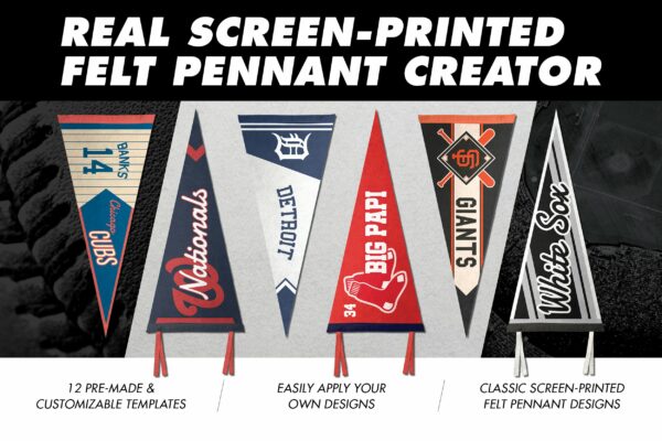 12个时尚三角旗印花图案设计PS展示样机模板 Screen-Printed Felt Pennant Creator