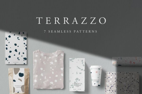 7种水磨石纹理无缝隙背景图案矢量设计素材 Terrazzo / Granito Seamless Patterns