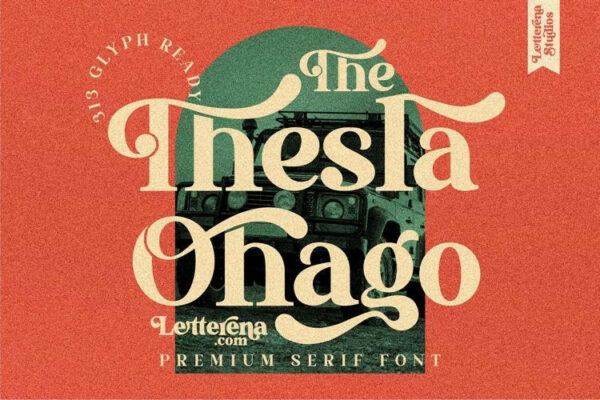 现代优雅海报品牌商标设计衬线英文字体素材 The Thesla Ohago Serif LS