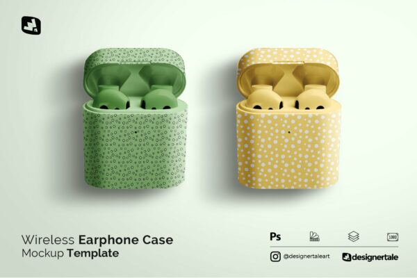 时尚无线耳机收纳盒外观设计贴图样机模板 Wireless Earphone Case Mockup