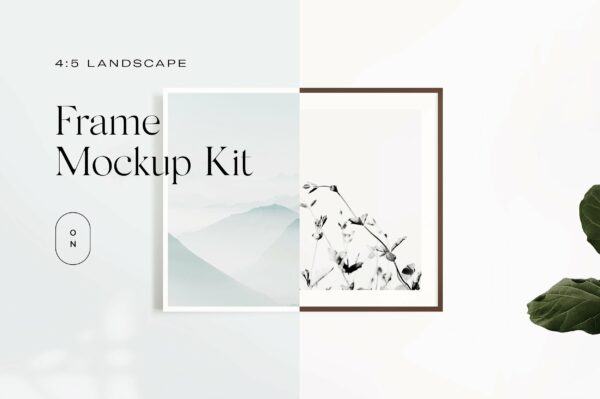 时尚简约绘画艺术品相片展示相框样机PSD模板套件 4/5 Landscape Frame Mockup Kit