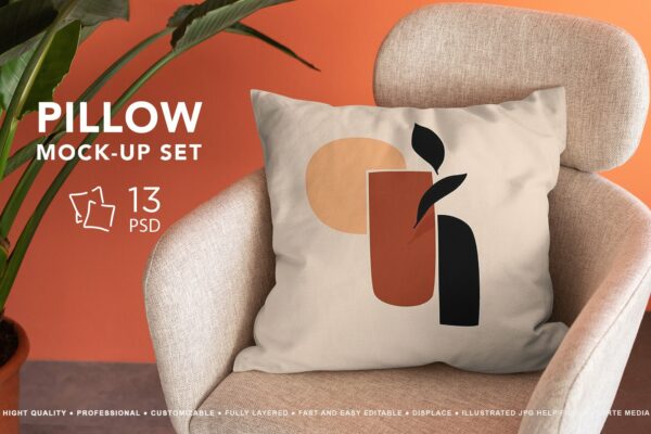 13款时尚抱枕枕头枕套印花设计贴图样机合集 Pillow Mock-Up Set