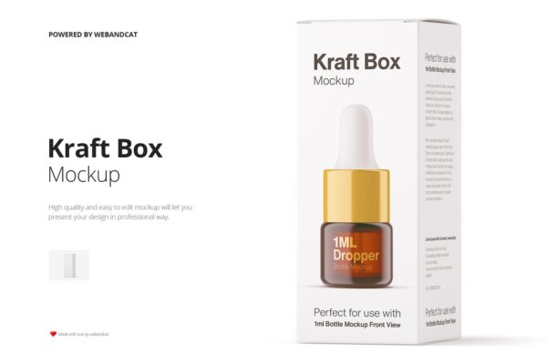 高品质化妆品滴管瓶牛皮纸包装盒样机 Kraft Paper Box Mockup for Dropper Bottle