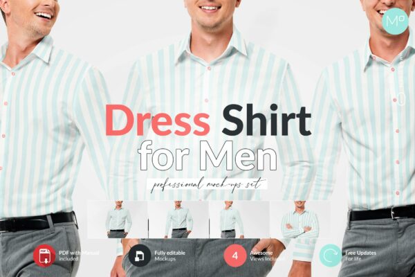 时尚男士T恤衬衫印花图案设计贴图样机合集 Dress Shirt for Men Mock-ups Set