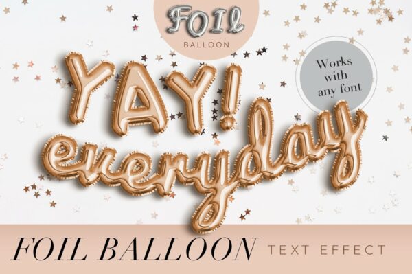 逼真金属箔纸气球文字效果标题Logo设计PS文本样式模板 Foil Balloon Text Effect