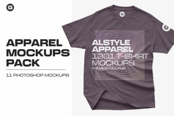 11款简约半袖T恤印花图案设计样机素材 Alstyle Apparel 1301 T-Shirt Mockups