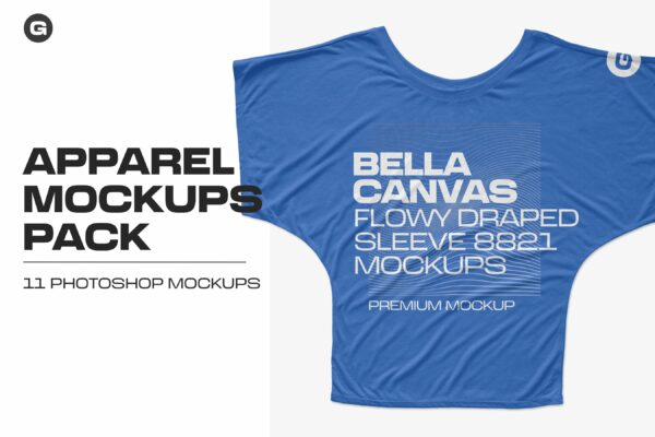 11款逼真女士半袖T恤印花图案展示PS贴图样机模板 Bella Canvas Draped Sleeve Mockups