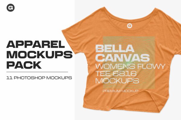 11个简约女士半袖T恤印花设计PS样机模板 Bella Canvas Flowy Tee 8816 Mockups