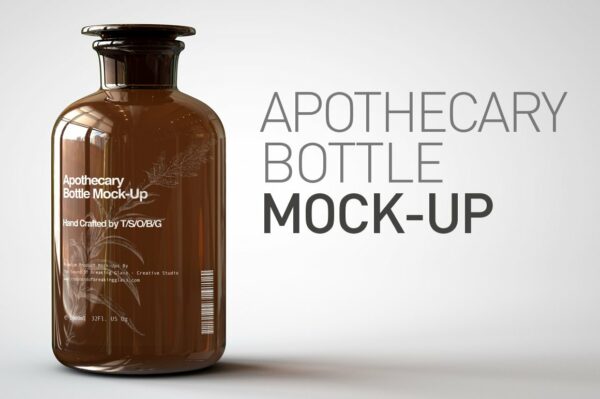 医疗药剂琥珀玻璃瓶设计样机模板素材 Apothecary Bottle Mock-Up