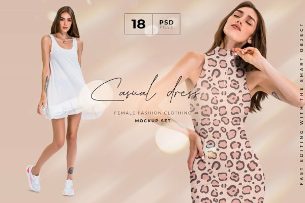 18个时尚礼服吊带裙印花图案设计PS智能贴图样机模板合集 Dress Mockup Template Set