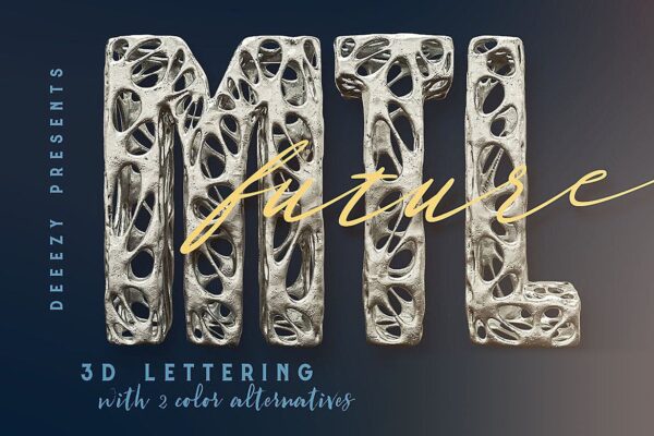 创意未来派3D金属字母PNG透明图片设计素材 Future Metal – 3D Lettering