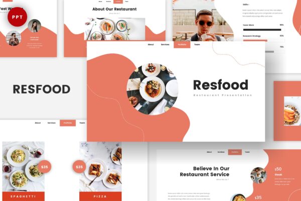 优雅餐厅营销策划图文排版设计Keynote+ppt模板 Resfood – Restaurant Keynote+ppt Template