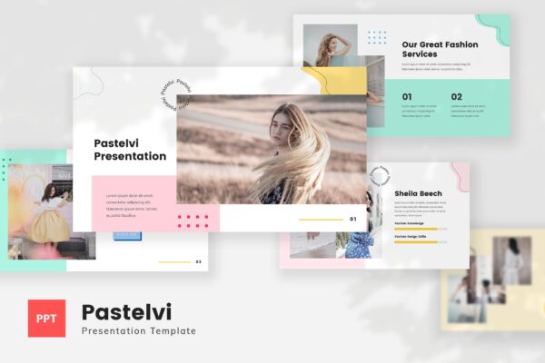 小清新女性作品集图文排版设计ppt+keynote模板 Pastelvi – Pastel Style Fashion ppt+keynote Templat