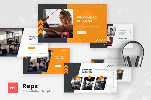 时尚专业健身房营销策划图文排版设计PPt+keynote模板 Reps – Gym PPt+keynote Template