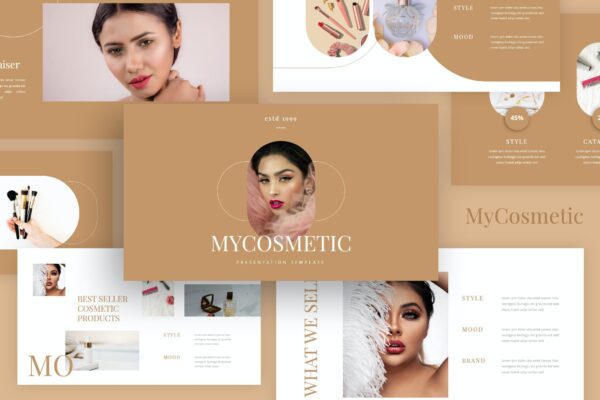 优雅独特女性化妆品图文排版设计PPt+keynote模板 MyCosmetic – Cosmetic PPt+keynote Template