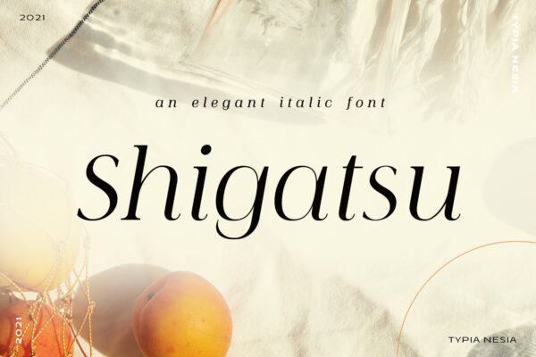 优雅奢华杂志品牌徽标logo设计衬线英文字体素材 Shigatsu – Elegant Beauty Italic Serif Font