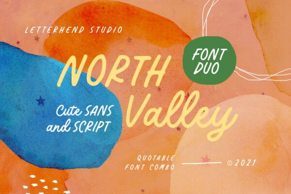 可爱卡通杂志标签徽标logo设计手写显示字体素材 North Valley – Cute Sans and Script