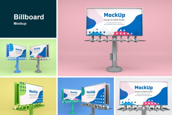 5款多角度路牌高速广告牌设计PS智能贴图样机模板 Billboard Mockup