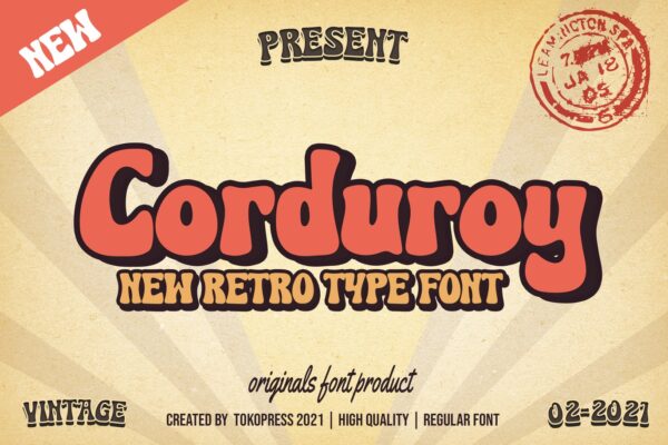 复古圆润海报标题Logo设计粗体英文字体素材 Corduroy – Classic Groovy Font