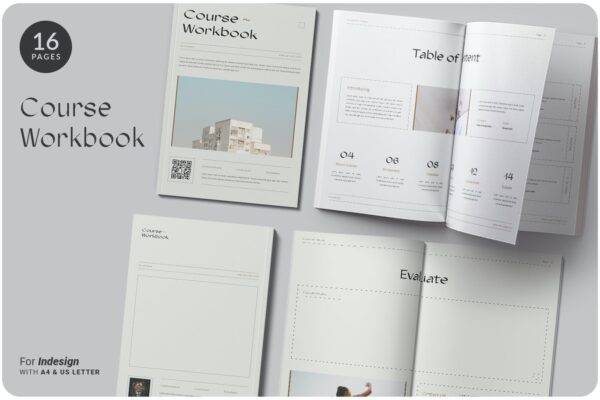 16页课程工作簿手册设计INDD模板素材 The Course Workbook Minimal