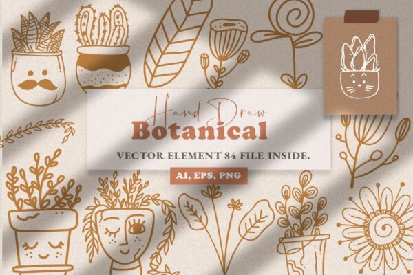 47款手绘植物线条稿图矢量设计素材 Botanical Line Art Illustration Vol.3