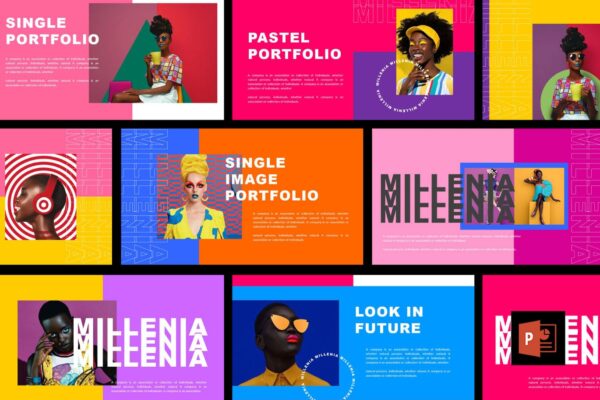 时尚炫彩品牌策划提案简报作品集设计PPT+Keynote模板 Millenia – Fashion PowerPoint Template