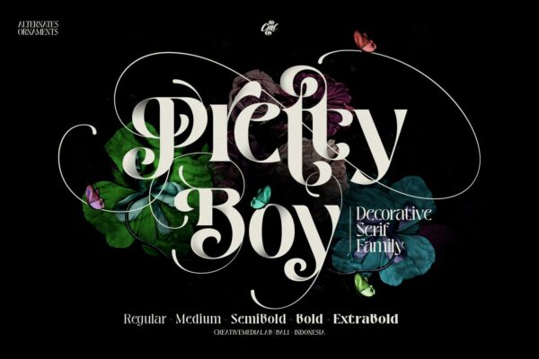 复古优雅品牌标题徽标logo设计衬线英文字体素材 Pretty Boy Decorative serif family
