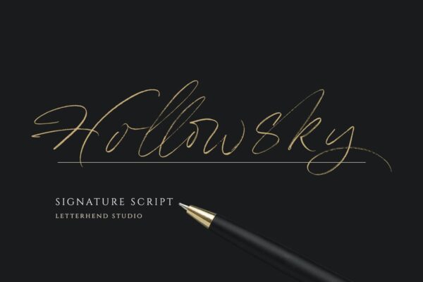 时尚杂志标签徽标logo设计手写英文字体素材 Hollowsky – Signature Script