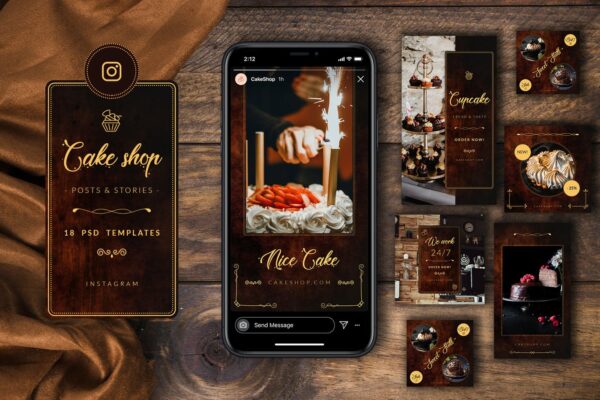 18个精美糖果蛋糕店推广新媒体电商海报设计PSD模板 Cake Shop Instagram Posts & Stories