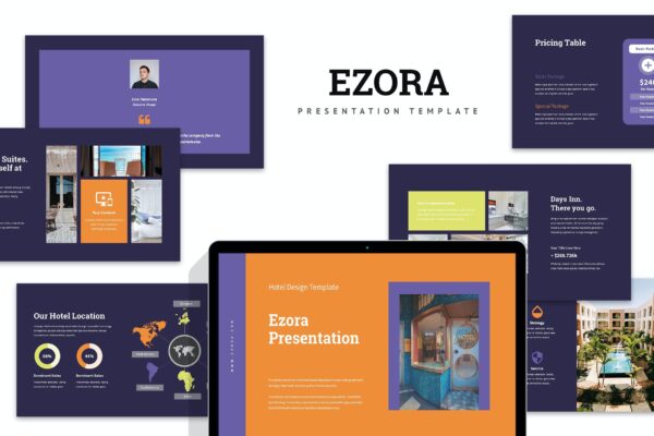 时尚酒店营销策划图文排版设计ppt模板 Ezora Hotel Powerpoint