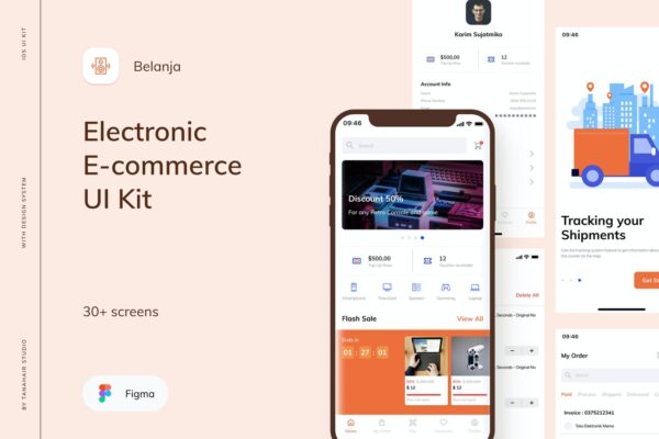 现代时尚电子商城APP界面设计UI套件FIG模板 Belanja – Electronic E-commerce UI Kit