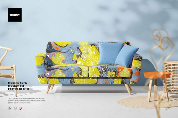 现代时尚宜家风沙发面料印花图案设计展示PSD样机模板合集 Modern Sofa Mockup Set (29FFv.10)