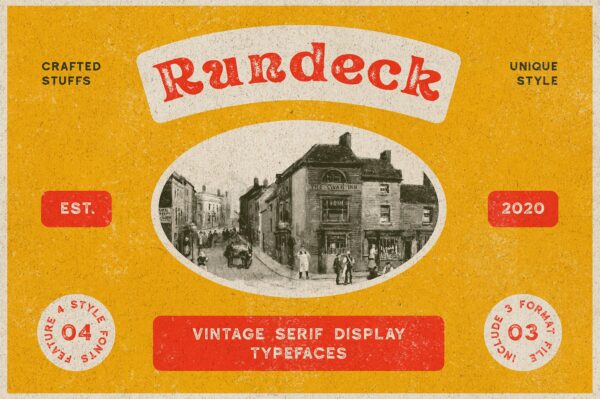 精美复古海报标题徽标Logo设计衬线英文字体素材 Rundeck – Vintage Texture Font